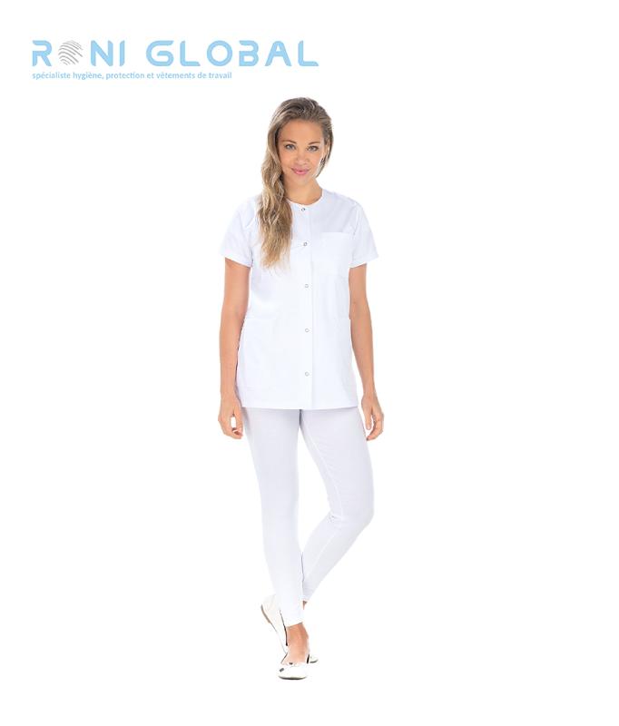 Tunique de travail blanche femme manches courtes - 3 poches - DORIS REMI CONFECTION - Ref: Remi-2598_0