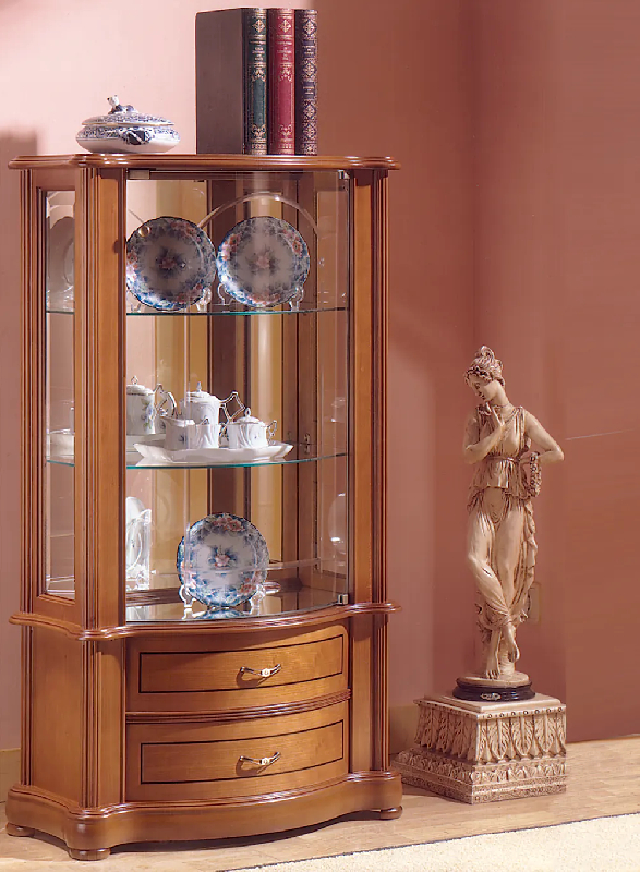 Vitrine en bois DV29VA - merisier - structure en bois et verre trempé avec tiroirs et tablettes réglables_0