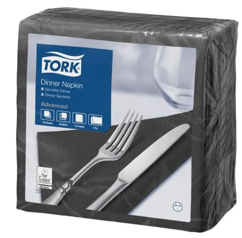 SERVIETTE NOIR OUATE DE CELLULOSE 39X39 CM TORK  (150 PIÈCES)