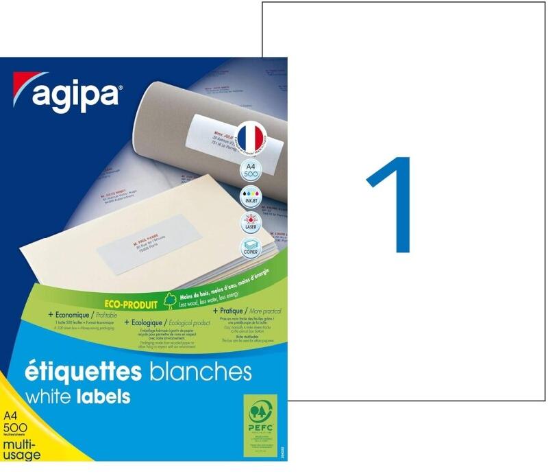 500 étiquettes blanches multi-usage, format 210 x 297 mm (500 feuilles A4 / cdt) - 3270241008074_0