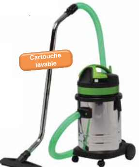Aspirateur inox eau et poussière - cartouche lavable - cuve inox 33L - flexible translucide 2,5m - moteur 1300W_0