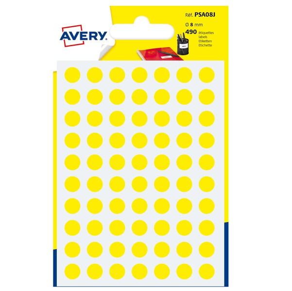 AVERY Lot de 10 Etui de 490 pastilles adhésives, diamètre 8 mm, coloris jaune (7 feuilles / cdt) - jaune PSA08J_0