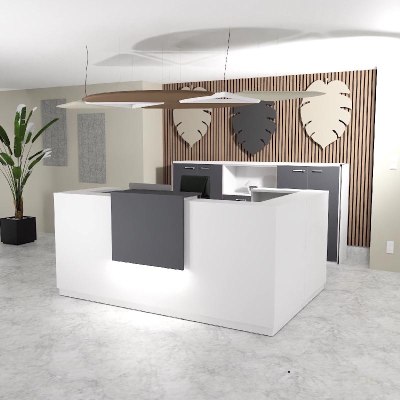Bureau d'accueil avec retour Delta blanche avec réhausse. - 184, Droite, Blanc, Oui, Anthracite_0