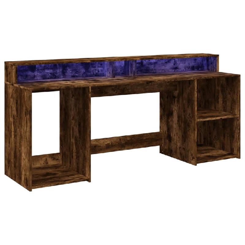 Bureau et lumières LED chêne fumé 200x55x91cm bois d'ingénierie Modèle Atlas Master Frame - 8721158402776_0