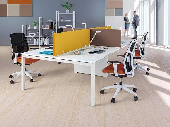 Bureau bench 4 personnes Aska U avec piètement métal et plateau stratifié_0
