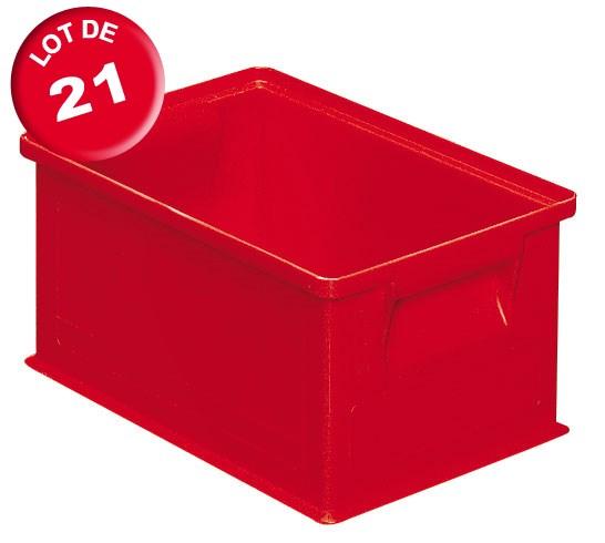 LOT DE 21 CAISSES PLASTIQUES CP 8.7 LITRES ROUGES
