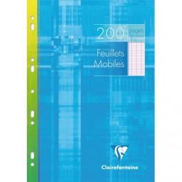 CLAIREFONTAINE FEUILLETS MOBILES 21X29,7 CM 200 PAGES GRANDS CARREAUX BLANCS 90G - SOUS ÉTUIS CARTON