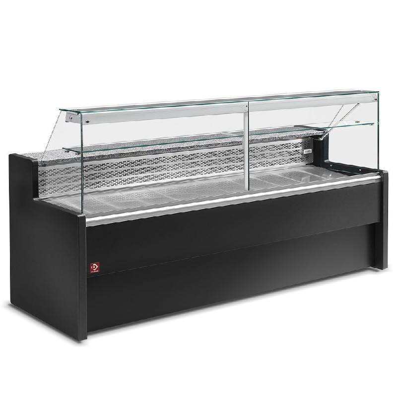 Comptoir réfrigéré vitrine à vitre droite 90° - Réserve intégrée - Noir - Référence RO20/B5-R2_0