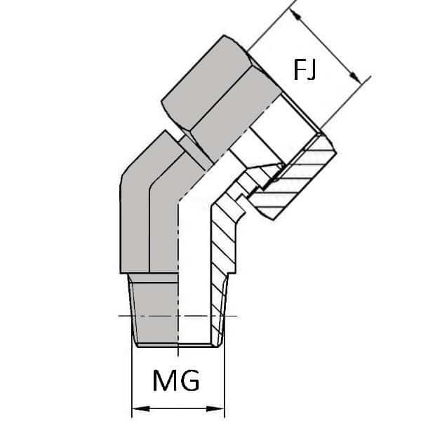 Coudes - 45° femelle tournant JIC - X mâle gaz conique -Cône 60° - 3/4' , 17.33 , 1/2' , 20.95_0