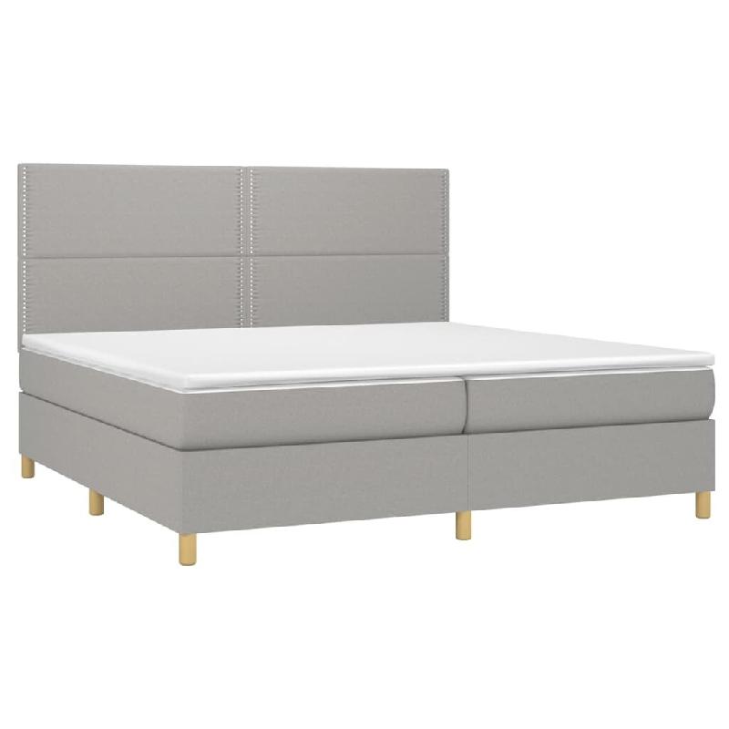 Décoshop26 - Cadre de lit LED avec sommier tête de lit matelas surmatelas 200x200 cm tissu gris clair TDL0207793 - gris 3001232788008_0