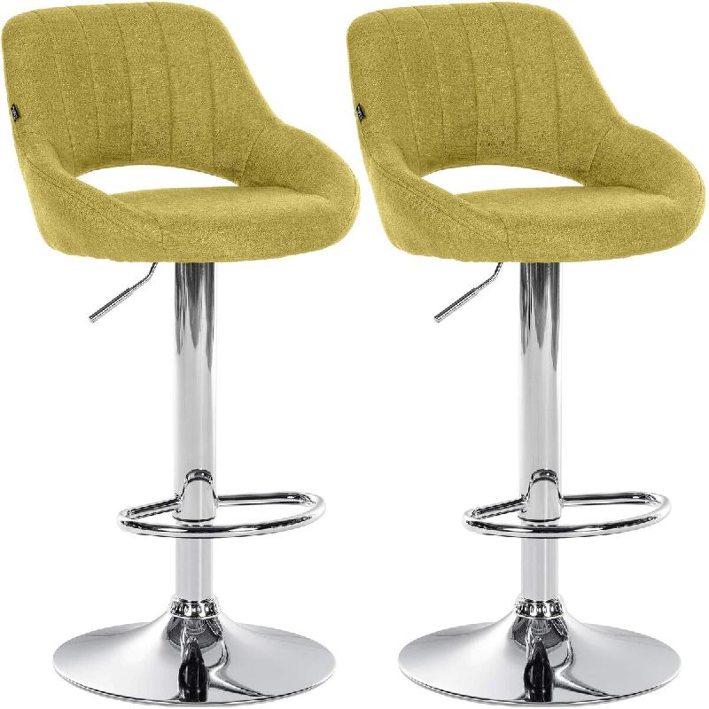 Décoshop26 - Lot de 2 tabourets de bar avec repose-pieds pivotant et réglable en tissu vert et métal TDB10814 - métal 3000252965130_0