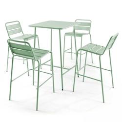 Oviala Business Ensemble table de bar et 4 chaises hautes en métal vert sauge - Oviala - vert acier 109206_0