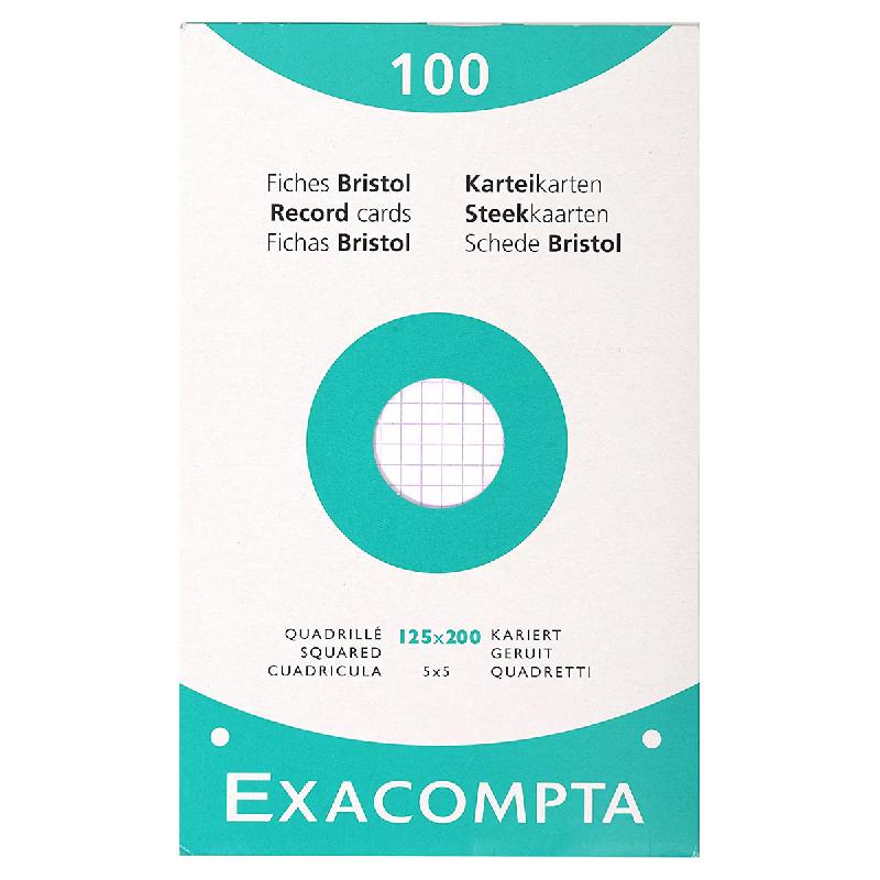 ETUI DE 100 FICHES BRISTOL EXACOMPTA PERFOREES 125X200MM QUADRILLEES 5X5 BLANC