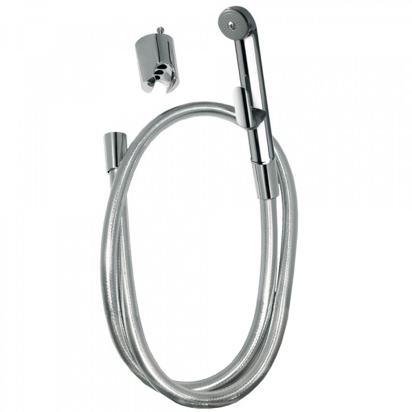 KIT DE DOUCHE BIDET DOUCHETTE HYGIÉNIQUE À POUSSOIR, FLEXIBLE SATIN ET SUPPORT MURAL FIXE - TRES 29995001