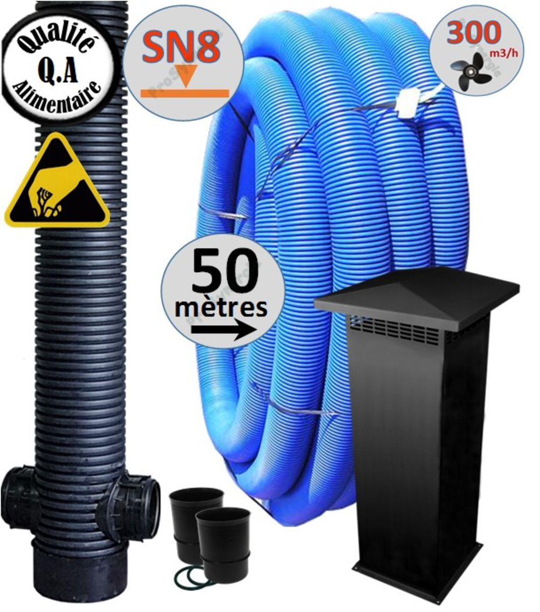 KIT ECO+ PUITS CANADIEN 50 M +BORNE, REGARD 3M RÉCUPÉRATION CONDENSATS