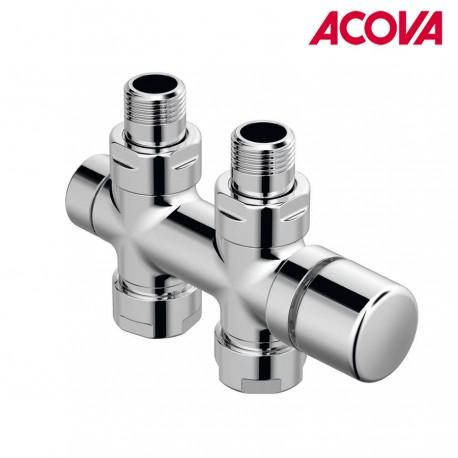 KIT O ROBINETTERIE THERMOSTATISABLE EN H DROIT RÉVERSIBLE MONOTUBE / BITUBE CHROMÉ - ACOVA 991588