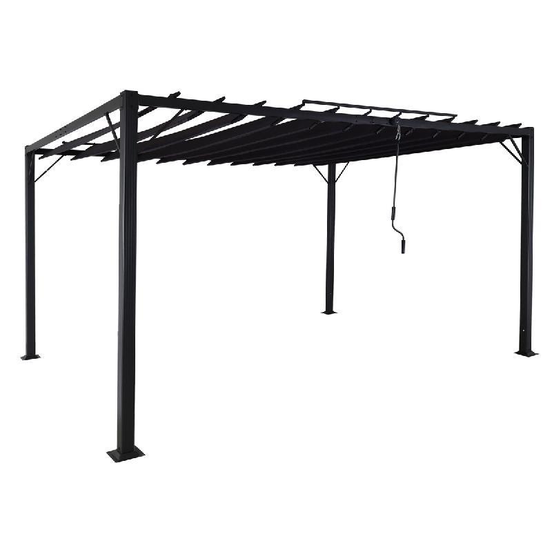 Mendler Pergola HWC-L40, Pavillon de jardin à lamelles, toit de terrasse, 8cm-armature alu tissu/textile, 3x4m anthracite - gris métal 98769+98770_0