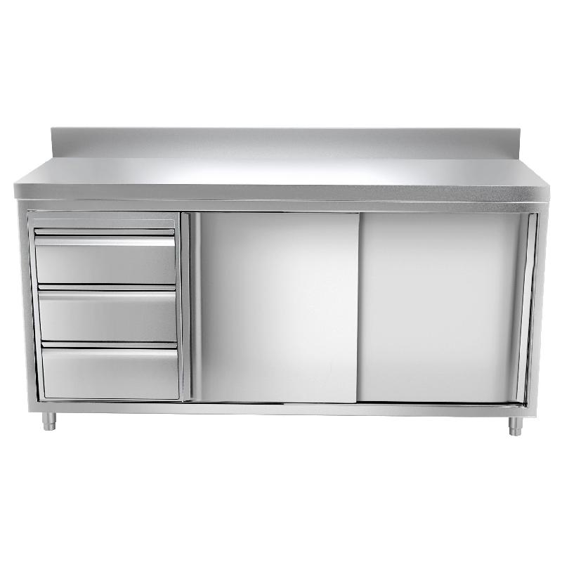 Meuble bas inox adossé P 600 mm avec portes et tiroirs - 1800, A gauche_0
