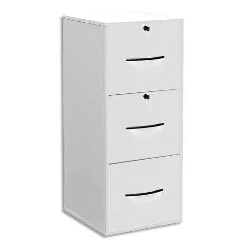 Classeur bois MT International - 3 tiroirs pour dossiers suspendus - PPSM blanc - L42 x H69 x P44 cm_0