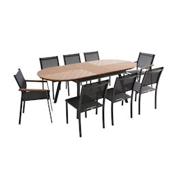 Oviala Business Ensemble table extensible 180/220 cm et 8 chaises de jardin effet bois - marron Bois massif 111810_0