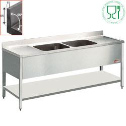Plonge 2 cuves et 2 égouttoirs - L2021 - Acier inox AISI 304 avec tablette inférieure et dosseret_0