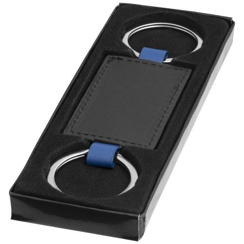 Porte-clés publicitaires look cuir Felipe - imitation cuir avec extrémités colorées et boîte cadeau noire_0