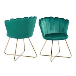 SalesFever Chaise coque en velours | Ensemble de 2 | Pieds chromés couleur or | L 69,5 x P 66 x H 85 cm | vert - multicolore multi-matériau 369234_0