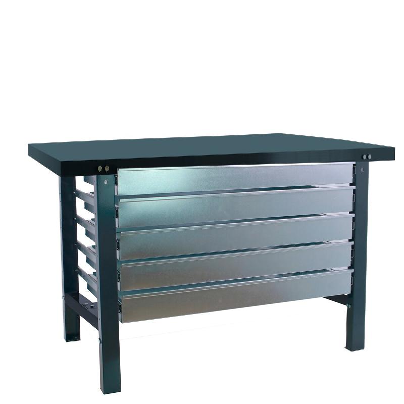 SimonRack Table de travail d’atelier, 1500x730 mm, 5 tiroirs, plateau métallique, Charge 600 kg, Noir - BT-6 - noir métal 8425437126079_0