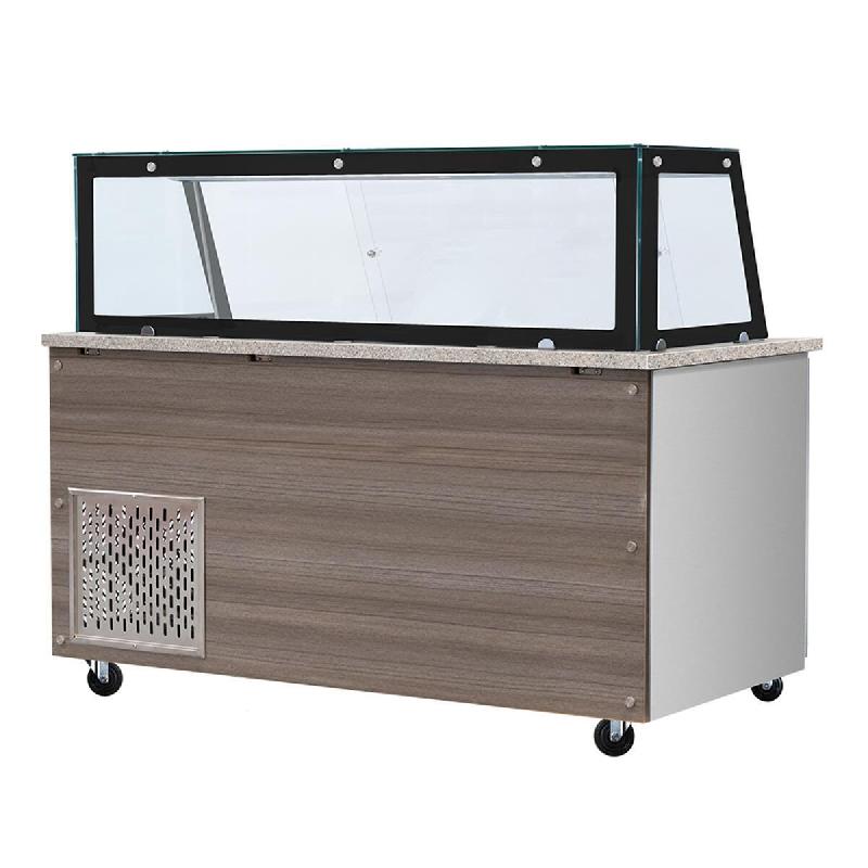 Skyrainbow SNACK-Line, Comptoir froid, 4x GN1/1, Granit gris-rose, 153x82x85.5 verre clair bord noir, sans intercalaire H=396mm - THSAI158GR_KGS_0