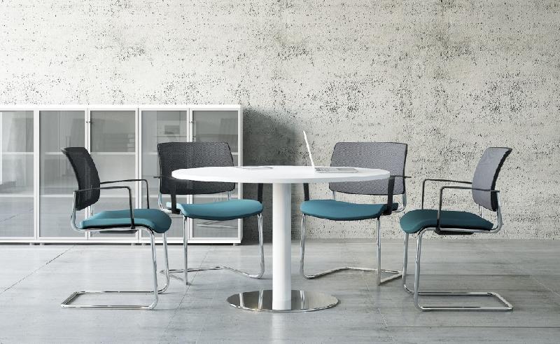 Table de réunion ronde avec base chromée Ogi - MDD. - Blanc 9010, 100, Blanc_0