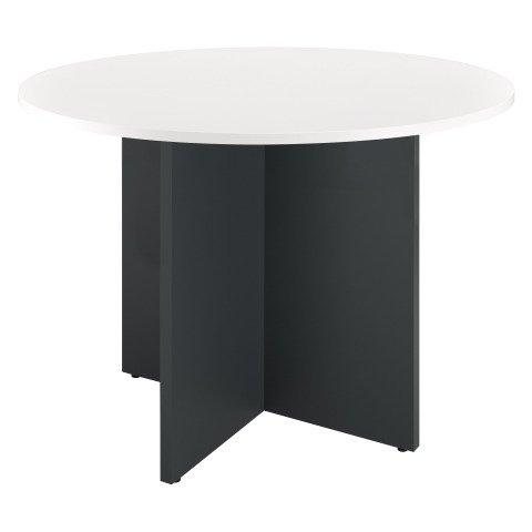 TABLE RONDE L 100 CM PLATEAU BLANC PIEDS CROIX PLEIN BOIS ANTHRACITE EXCELLENS