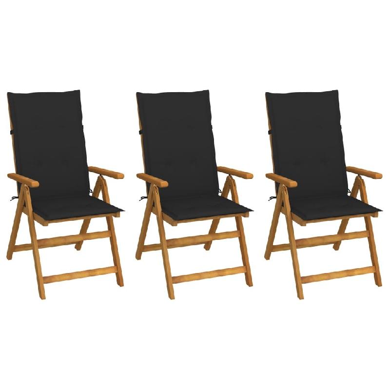 VidaXL Chaises Pliables De Jardin Lot De 3 Avec Coussins Bois D Acacia - noir 3064096_0
