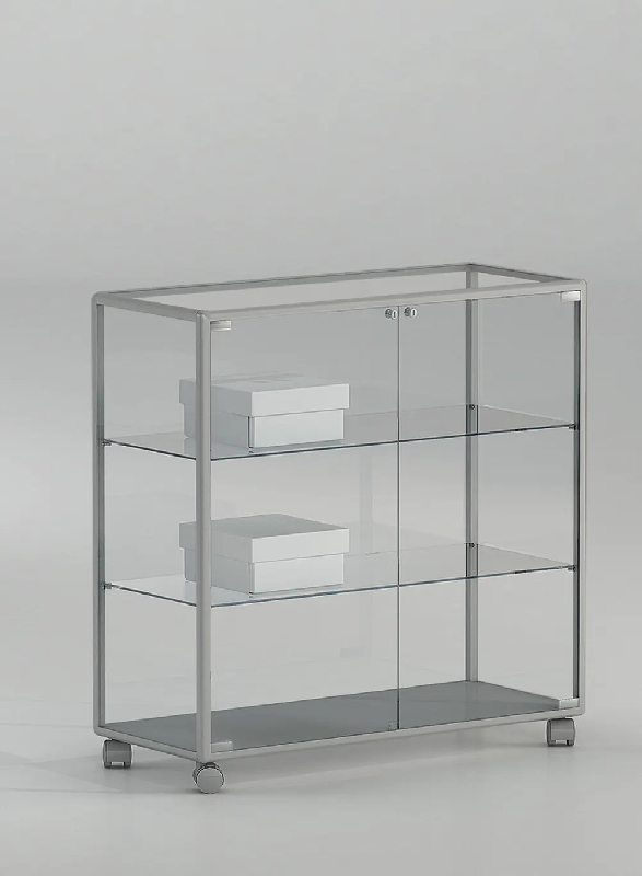 Vitrine comptoir vitré 91-BPVA - gris clair - verre trempé avec roulettes et serrure_0