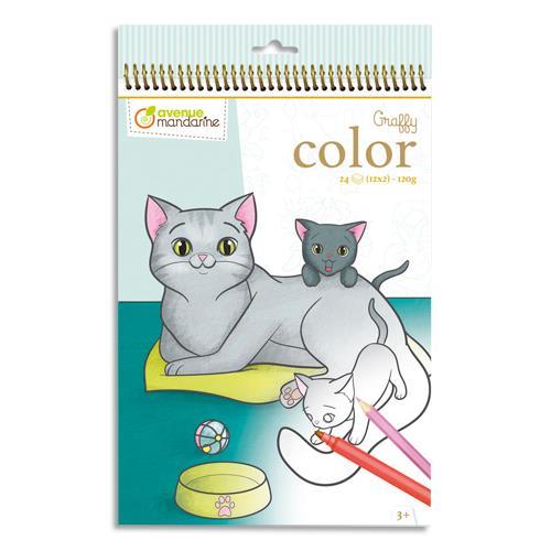 BOOK 24 FEUILLES, AVENUE MANDARINE, FORMAT 21 X 34CM A COLORIER GRAFFY COLOR,MAMAN/BEBE ANIMAUX FAMILIER