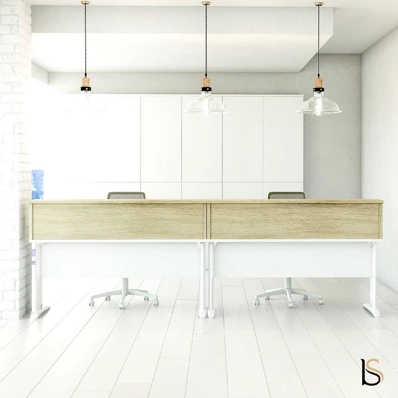 Bureau comptoir Sigma bi-tons - Mobel Linea - 180, Piètement blanc, Chêne/Blanc_1