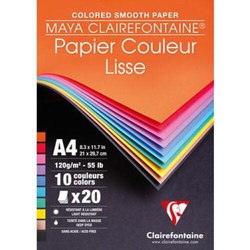 Clairefontaine Lot de 10 Bloc encollé de 20 feuilles de papier Maya, 120 g/m², A4, coloris assortis vifs - 3329680974447_0