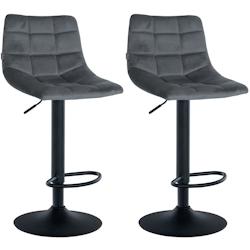 Décoshop26 - Lot de 2 tabourets de bar en velours gris foncé base métal noir réglable en hauteur et repose-pieds TDB10626 - gris 3002468732698_0