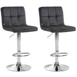 Décoshop26 - Lot de 2 tabourets de bar en velours noir avec coutures décoratives pied en trompette métal chromé 10_0004393 - noir 3000252080406_0