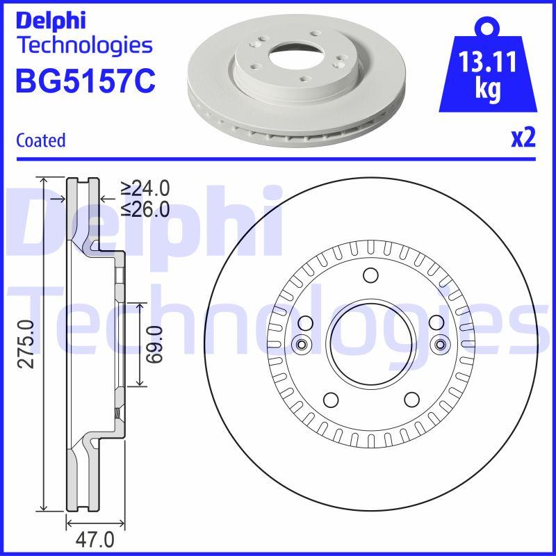 Disque de frein ventilé Delphi BG5157C - boîte de 2 disques - côté avant_0