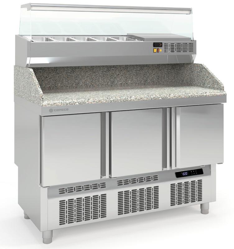 Meuble à pizza professionnel inox compact 700 positif 3 portes hauteur 970 mm - MFCP-140_0