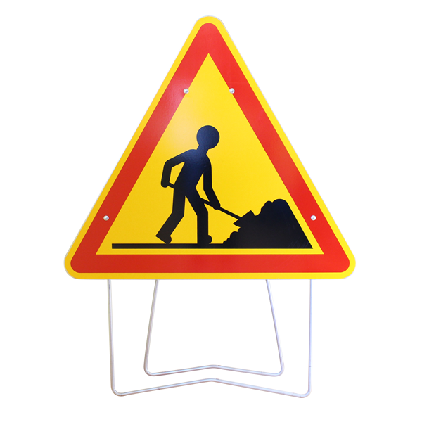 PANNEAU AVERTISSEMENT TRIANGULAIRE POUR ROUTES NORMALES - DANGER CHANTIER - AK5 - CLASSE T1