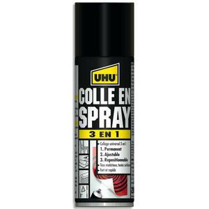 UHU COLLE UNIVERSELLE EN SPRAY 3 EN 1 : PERMANENT, AJUSTABLE, REPOSITIONNABLE, 200ML_0