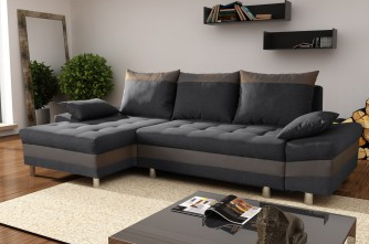 Canapé d'angle convertible contemporain en tissu anthracite/taupe thibaut_0