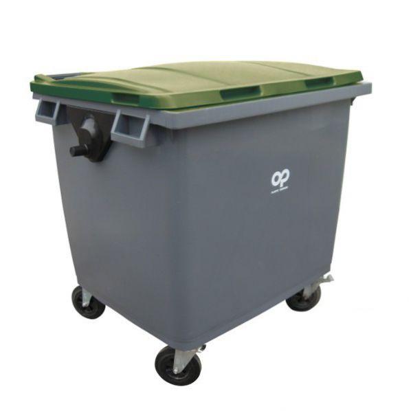 Conteneur poubelle bicolore - 1000 litres gris/rouge grenat (RAL 3000) - Résistant aux UV, chocs et intempéries_0
