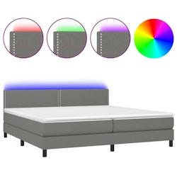 Décoshop26 - Lit 200x200 cm avec cadre LED, sommier, tête de lit réglable et matelas à ressorts ensachés - Tissu gris foncé TDL0208299_0