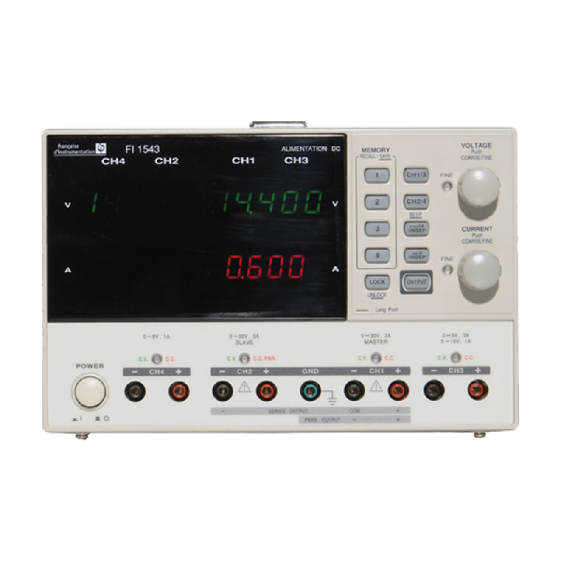 FI1543 - Alimentation quadruple programmable, 2x[30 V / 3 A], 5 V / 1 A, 10 V / 1 A, puissance 195 W, avec interface USB et écran LCD_0
