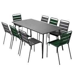 Oviala Business Ensemble table de jardin et 8 chaises en métal gris et vert forêt - vert acier 114613_0