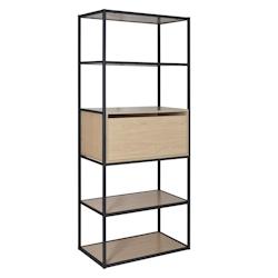 Portant à vêtements bois et métal OSLO noir - L80 x H184,5 cm avec tiroir, 5 étagères et module de rangement_0
