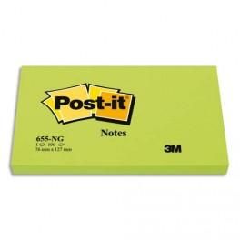 POST-IT BLOC NÉON REPOSITIONNABLE DE 100 FEUILLES 76 X 127 MM VERT 655NG