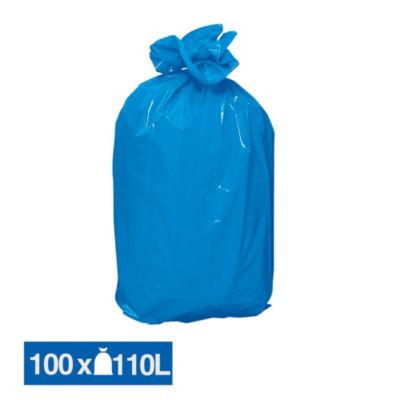 Sacs poubelle déchets lourds bleus 110 L, lot de 100_0